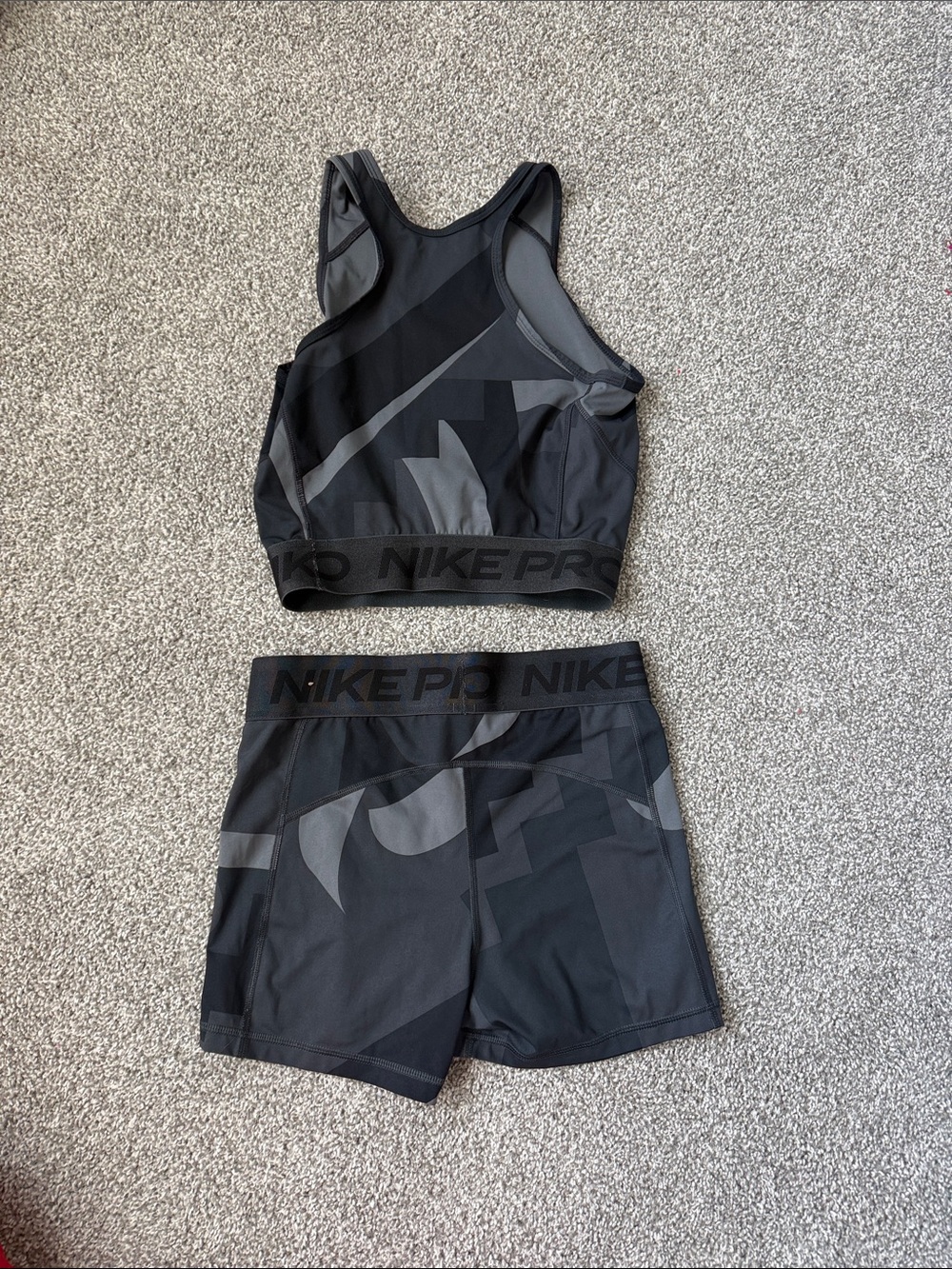 Nike Black & Gray nike ProCrop Top and Shorts with orange Swoosh - Picture 3 of 3